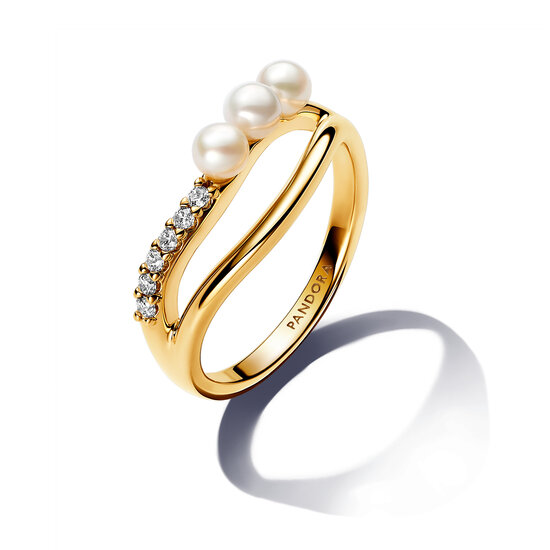 Pandora PANDORA 163258C01 14k Gold-plated ring with white treated freshwater cultured pearl and zirconia