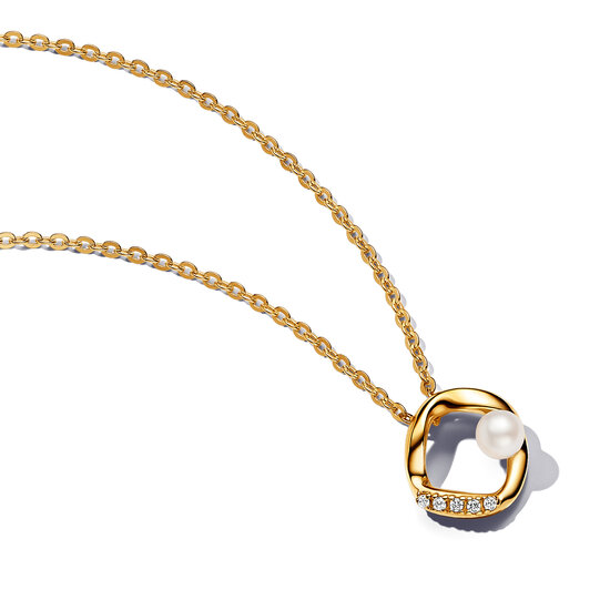 Pandora PANDORA 363303C01 14k Gold-plated collier with white treated freshwater cultured pearl and zirconia, 45 cm