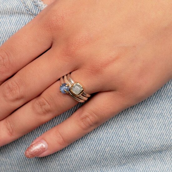 Jéh Jewels Jéh Jewels 21196 zilveren ring met 9krt vierkante zetting en Aquamarijn