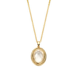 BLUSH 3169YMQ 14krt geelgouden collier, met ovaal hangertje, tors-rand met ovale parelmoer