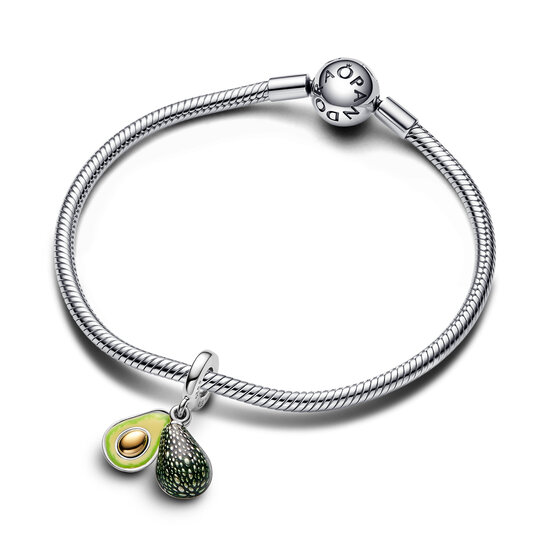 Pandora PANDORA 763405C01 Avocado sterling silver and 14k gold-plated dangle with transperent green, apple green and lime green enamel