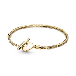 PANDORA SHINE 569285C00 Snake chain 14k gold-plated T-bar heart bracelet