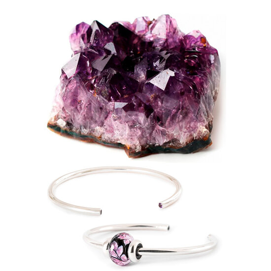 Trollbeads TROLLBEADS TSP2024A2 Zilveren bangle "Kalmte" (incl 2 gladde stoppers en paarse glaskraal)