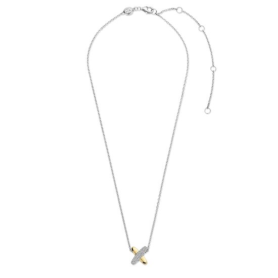 Ti Sento Milano TI SENTO MILANO 34003ZY/42 Zilver gerhodineerd collier met vaste hanger, kruisje, deels verguld en zirconia's, 42 cm