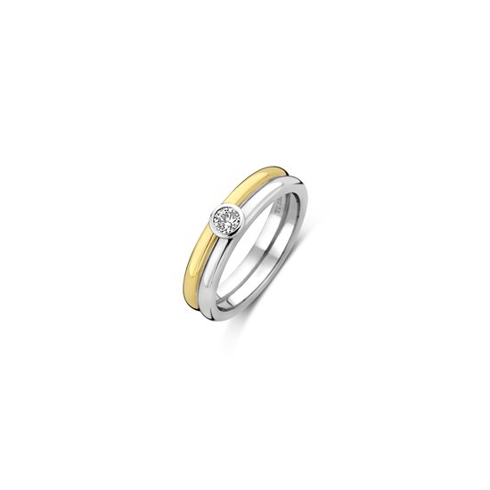 Ti Sento Milano TI SENTO MILANO 12345ZY Zilver gerhodineerde ring met vergulde baan, en 1x zirconia