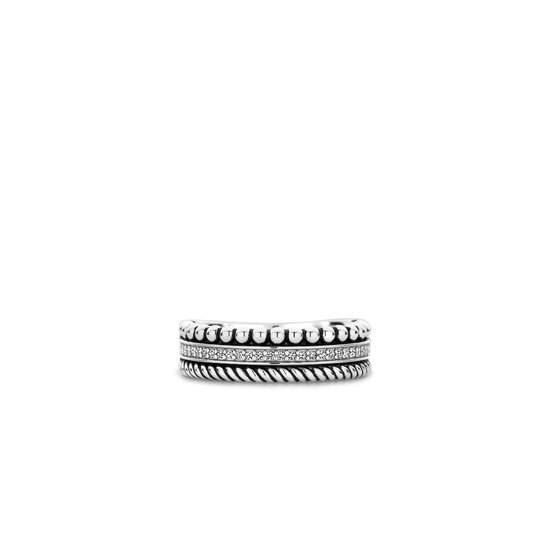 Ti Sento Milano TI SENTO MILANO 12342ZI Zilver gerhodineerde ring, 3 baans met bolletjes en zirconia's