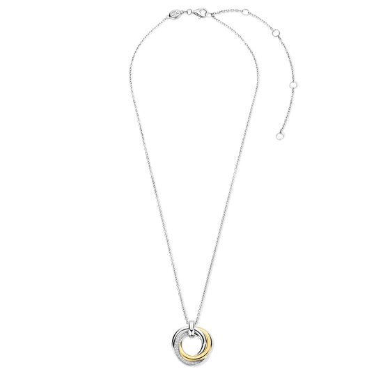 Ti Sento Milano TI SENTO MILANO 34055ZY/42 Zilver gerhodineerd collier met hanger, 3 circels in elkaar, vast, verguld/zirconia's/glad
