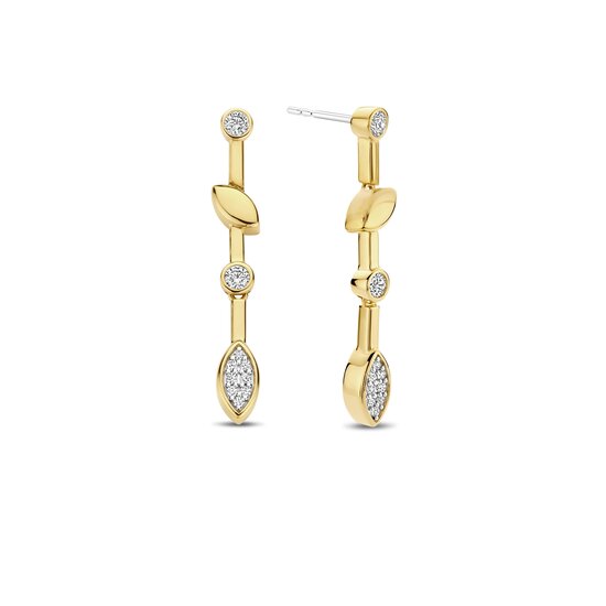 Ti Sento Milano TI SENTO MILANO 7988ZY Zilver vergulde oorknoppen met lange hanger, druppel- en bladvormen met zirconia's