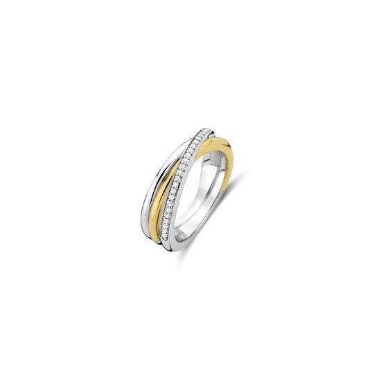 Ti Sento Milano TI SENTO MILANO 12346ZY Zilver gerhodineerde ring, 3-baans crossover met baan verguld en zirconia's