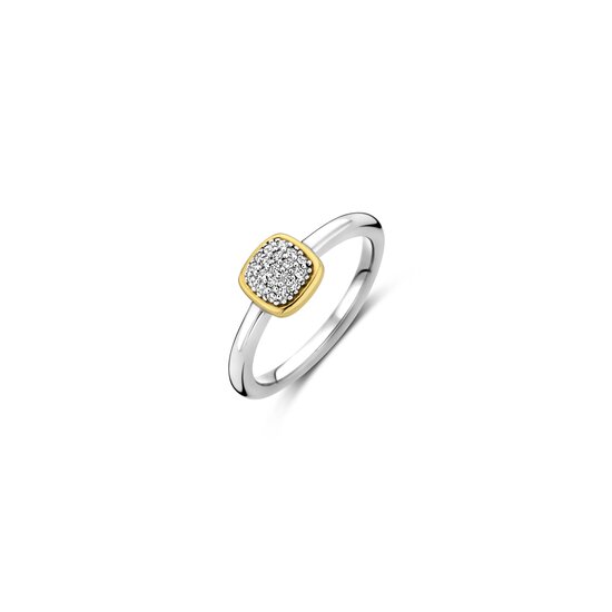Ti Sento Milano TI SENTO MILANO 12353ZY Zilver gerhodineerde ring met pavé zirconia zetting in vergulde rand