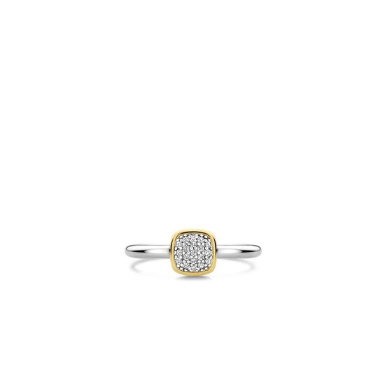 Ti Sento Milano TI SENTO MILANO 12353ZY Zilver gerhodineerde ring met pavé zirconia zetting in vergulde rand