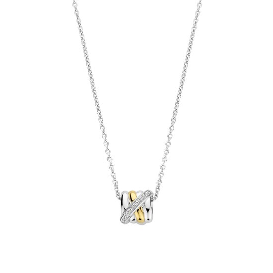 Ti Sento Milano TI SENTO MILANO 34059ZY Zilver gerhodineerd collier met vaste hanger, verbonden ringetjes met verguld en schuine lijn zirconia's  42 cm