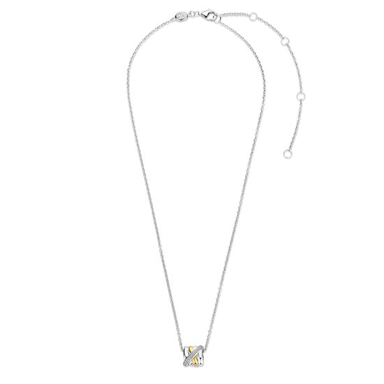 Ti Sento Milano TI SENTO MILANO 34059ZY Zilver gerhodineerd collier met vaste hanger, verbonden ringetjes met verguld en schuine lijn zirconia's  42 cm