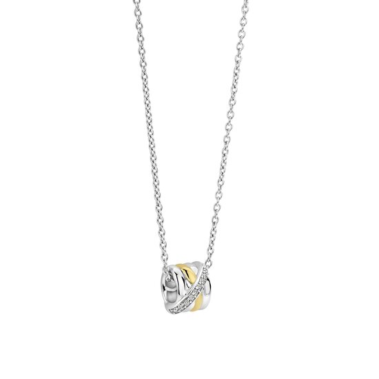 Ti Sento Milano TI SENTO MILANO 34059ZY Zilver gerhodineerd collier met vaste hanger, verbonden ringetjes met verguld en schuine lijn zirconia's  42 cm