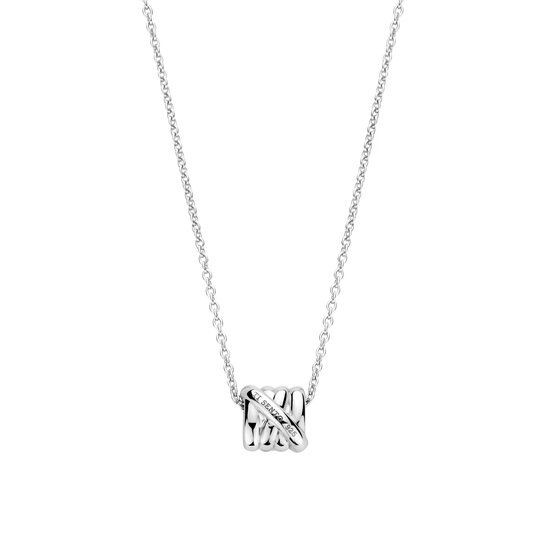 Ti Sento Milano TI SENTO MILANO 34059ZY Zilver gerhodineerd collier met vaste hanger, verbonden ringetjes met verguld en schuine lijn zirconia's  42 cm