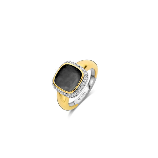 Ti Sento Milano TI SENTO MILANO 12330BL Zilver vergulde ring, grijze zirconia 10 mm in zirconia pavé rand