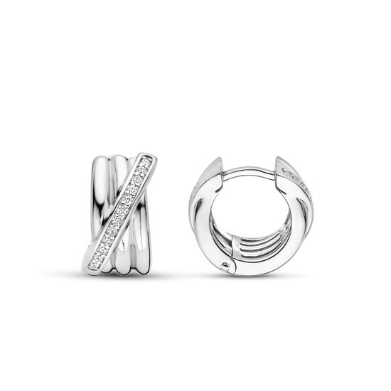 Ti Sento Milano TI SENTO MILANO 7960ZI Zilver gerhodineerde klapcreolen, 3-baans, schuine lijn zirconia's