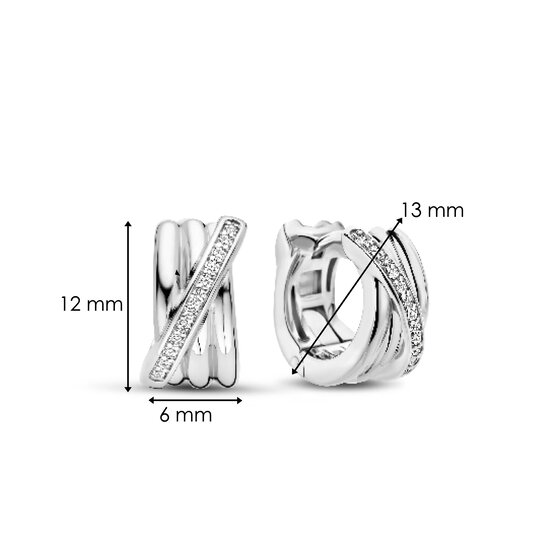 Ti Sento Milano TI SENTO MILANO 7960ZI Zilver gerhodineerde klapcreolen, 3-baans, schuine lijn zirconia's