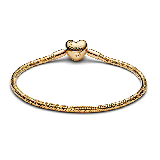 Pandora PANDORA SHINE 563516C01 Snake chain 14k gold-plated bracelet and heart clasp with zirconia and black enamel