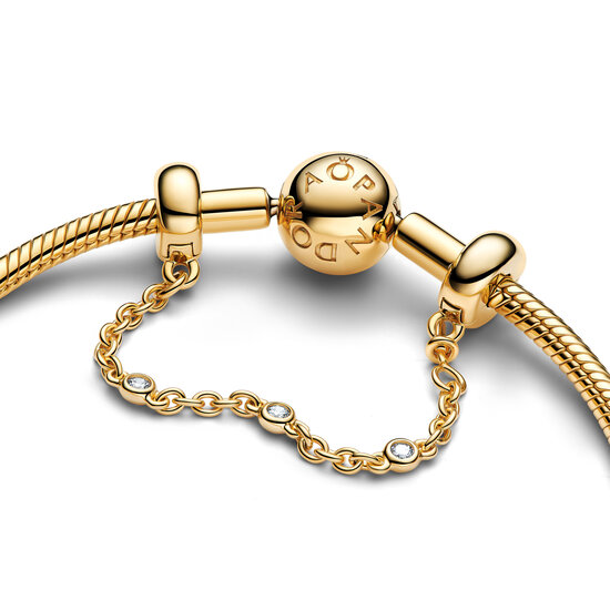 Pandora PANDORA SHINE 763515C01 14k Gold-plated safety chain with clip, zirconia and silicone