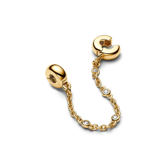 Pandora PANDORA SHINE 763515C01 14k Gold-plated safety chain with clip, zirconia and silicone