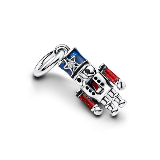 Pandora PANDORA 793583C01 Moveable nutcracker sterling silver dangle with zirconia, glittery blue, red and black enamel