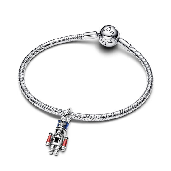 Pandora PANDORA 793583C01 Moveable nutcracker sterling silver dangle with zirconia, glittery blue, red and black enamel