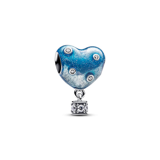 Pandora PANDORA 793595C01 Heart hot air balloon sterling silver charm with zirconia and shaded glittery blue enamel