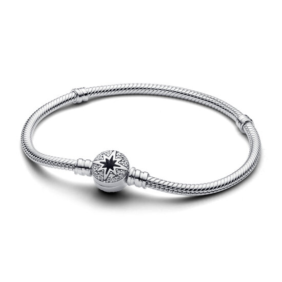 Pandora PANDORA 593584C01 Snake chain sterling silver bracelet with north star clasp and zirconia