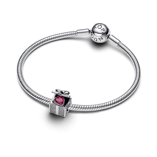 Pandora PANDORA 793603C01 Gift box sterling silver charm with red zirconia and glittery blue enamel