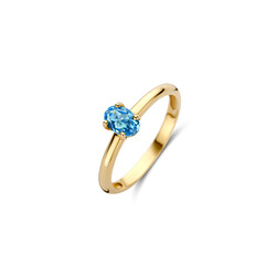BLUSH 1242YLB 14krt geelgouden ring met ovaal gefacetteerde London Blue Topaas, maat 54