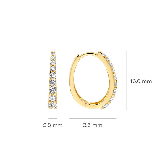 Blush BLUSH 7342YZI 14krt geelgouden klapcreolen, ovaal, aflopend, met zirconia's