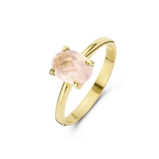 Jarrèl Jewelry JARREL 14krt geelgouden ring Sienna Piccolo 4Y.6119.RQS met ovaal gefacetteerde rozenkwarts