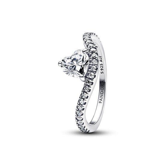 Pandora PANDORA 193661C01 Wave heart sterling silver ring with heart-shaped zirconia