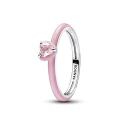 PANDORA 193088C02 Heart sterling silver ring with orchid pink crystal