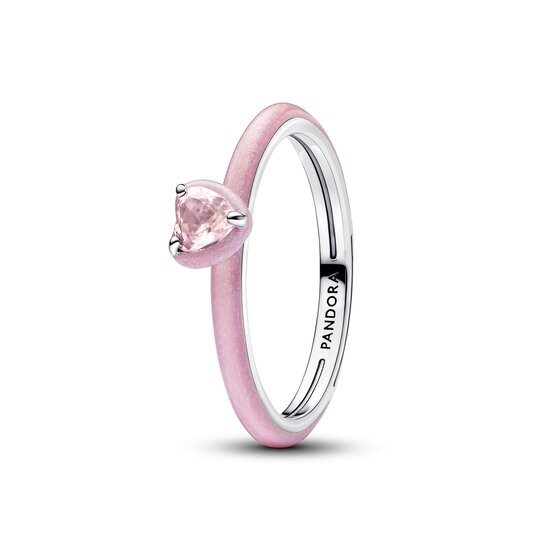 Pandora PANDORA 193088C02 Heart sterling silver ring with orchid pink crystal and glittery pink enamel