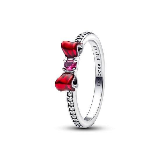 Pandora PANDORA  DISNEY 193652C01 Snow White bow sterling silver ring with fuchsia rose crystal and red enamel