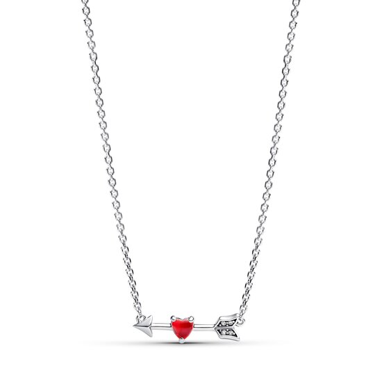 Pandora PANDORA 393669C01 Heart arrow sterling silver pendant necklace with red Murano glass and zirconia