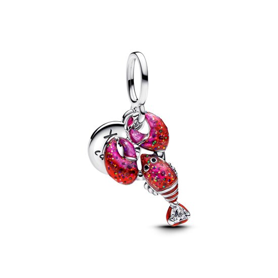 Pandora PANDORA 793676C01 Love lobster sterling silver double dangle with zirconia and glittery red and pink enamel