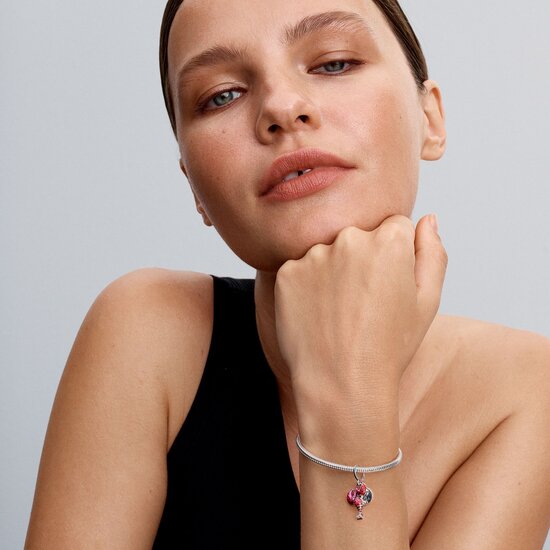 Pandora PANDORA 793676C01 Love lobster sterling silver double dangle with zirconia and glittery red and pink enamel