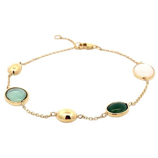 Monzario MONZARIO 1559A GEEL 14krt Geelgouden armband met groene toermalijn en groene Amethyst, 19 cm