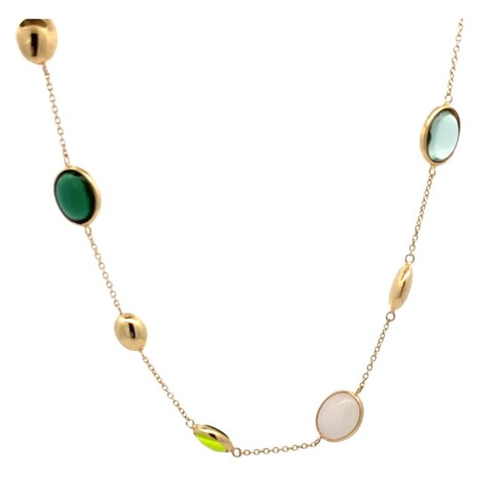 Monzario MONZARIO 1559C GEEL 14krt Geelgouden collier met groene toermalijn en groene Amethyst, 45 cm