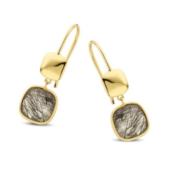 Jarrèl Jewelry JARREL 4Y.8317.RZS 14krt geelgouden oorhangers San Marino Piazza met rutielkwarts en vierkantje