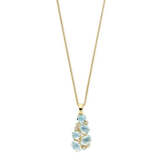 Jarrèl Jewelry JARREL 4Y.6163.TOS.Diw 14krt geelgouden collier Palazzo met 5x blauwe topaas en 5x diamant