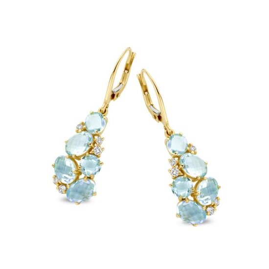 Jarrèl Jewelry JARREL 4Y.6157.TOS.Diw 14krt geelgouden oorhangers Palazzo met 2x 5 blauwe topaas en 2x 5 diamant