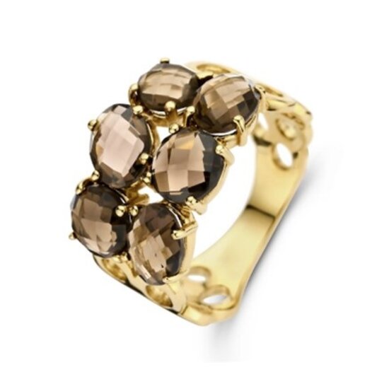 Jarrèl Jewelry JARREL 4Y.6169.SQS 14krt geelgouden ring Sienna Palio met 6x rookkwarts