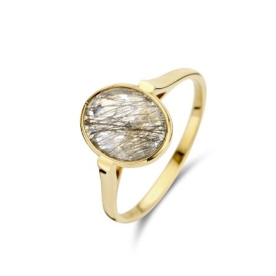 Jarrèl Jewelry JARREL 4Y.8409.RZS 14krt geelgouden ring Venice met zwarte rutielkwarts