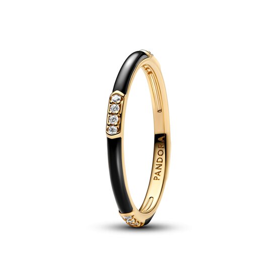 Pandora PANDORA 163686C01 14k Gold-plated ring with zirconia and black enamel