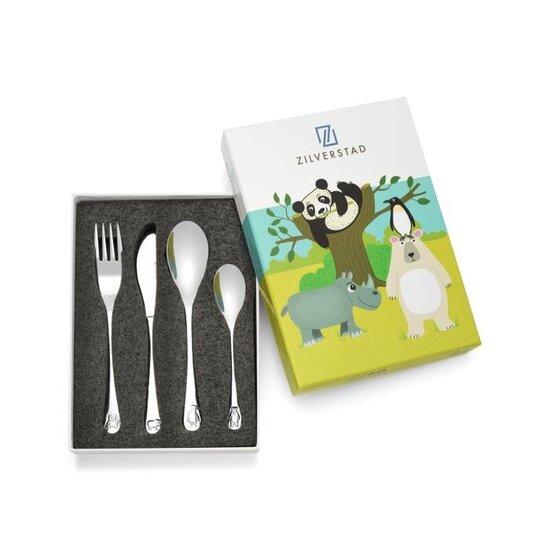 Zilverstad kinderbestek en spaarpotten Kinderbestek Wildlife 4264070 4-delig RVS