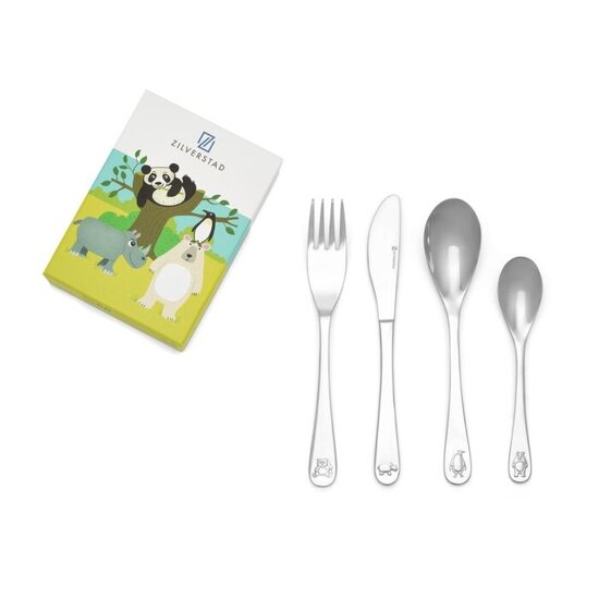 Zilverstad kinderbestek en spaarpotten Kinderbestek Wildlife 4264070 4-delig RVS